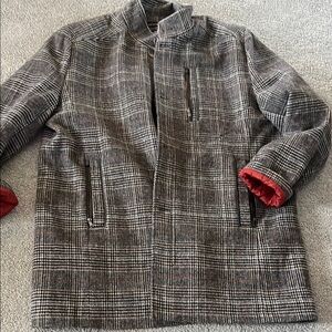 Gray and Red Lightweight Shirt Jacket with Glen Check Pattern